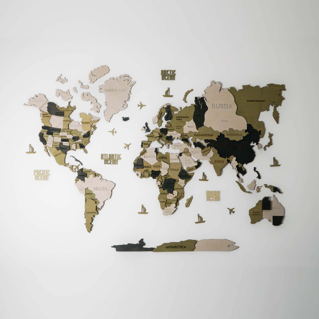 Drewniana wielowarstwowa mapa swiata 3D kolor Verde