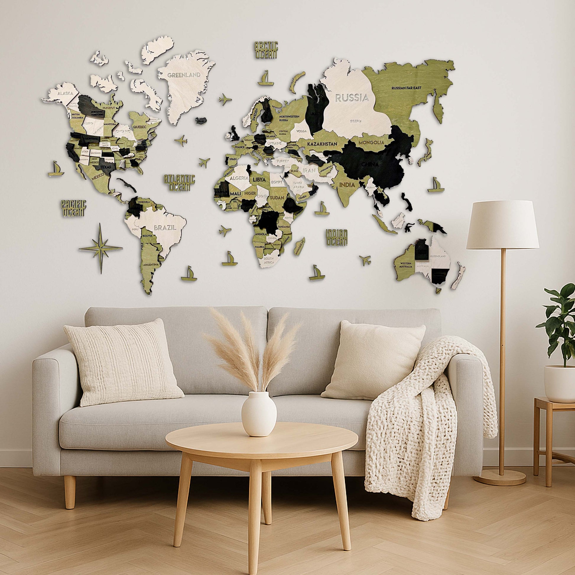 Drewniana wielowarstwowa mapa swiata 3D kolor Verde