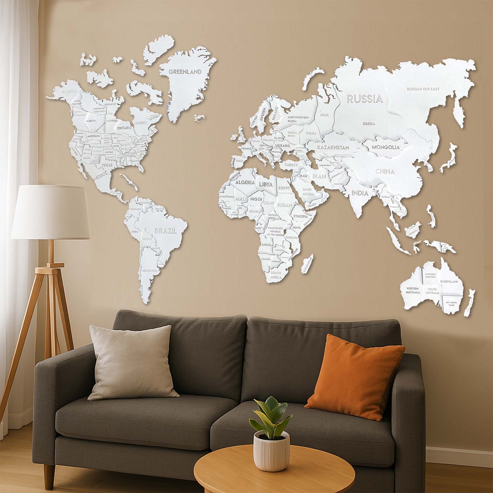 Drewniana wielowarstwowa mapa swiata 3D kolor White