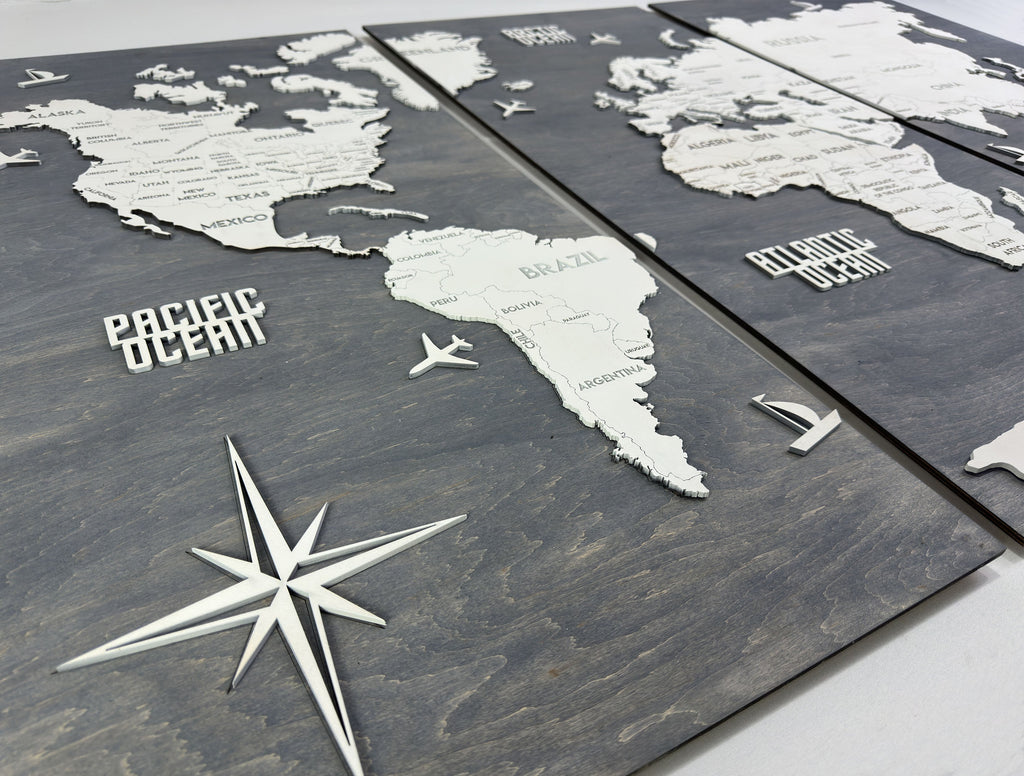 Panel 1 — Drewniana mapa świata na ścianę z oświetleniem LED