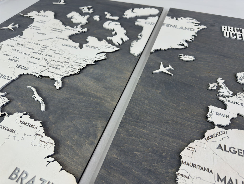 Panel 1 — Drewniana mapa świata na ścianę z oświetleniem LED