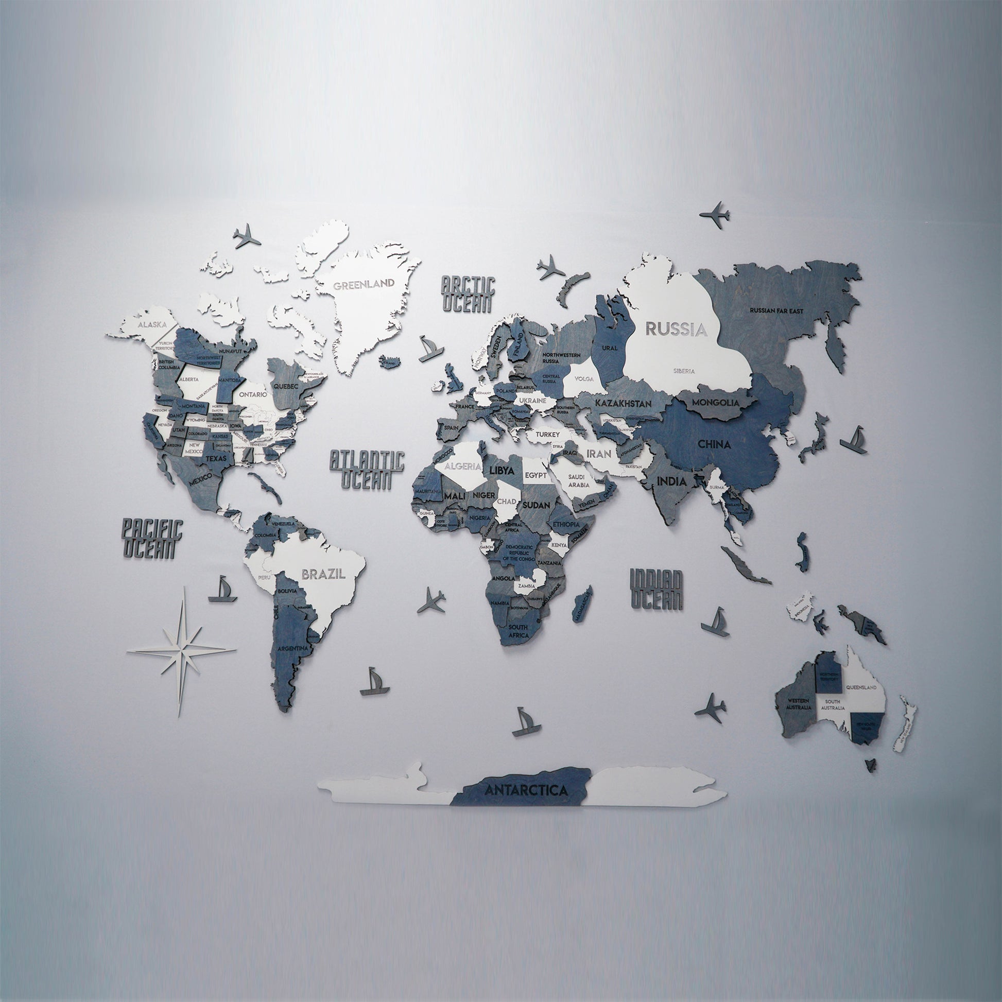 Drewniana wielowarstwowa mapa swiata 3D kolor Arctica