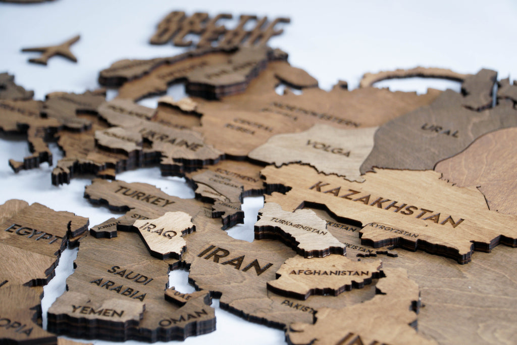 Drewniana wielowarstwowa mapa swiata 3D kolor Brown