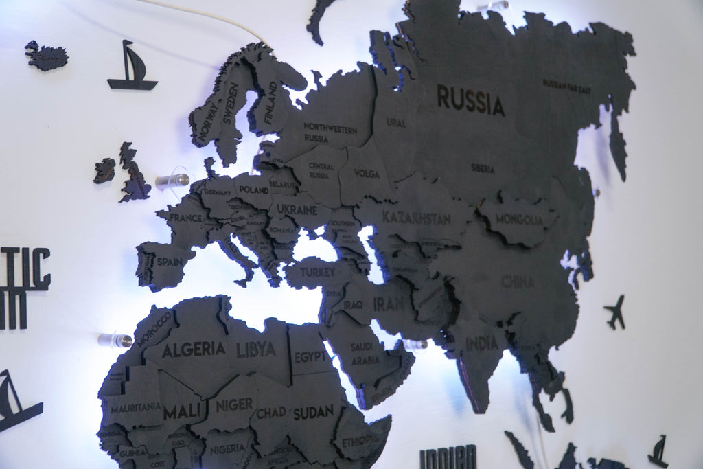 Drewniana wielowarstwowa mapa swiata 3D LED kolor Nero