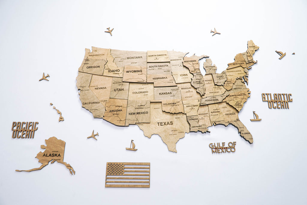 Drewniana mapa USA 3D, kolor Dark Tree