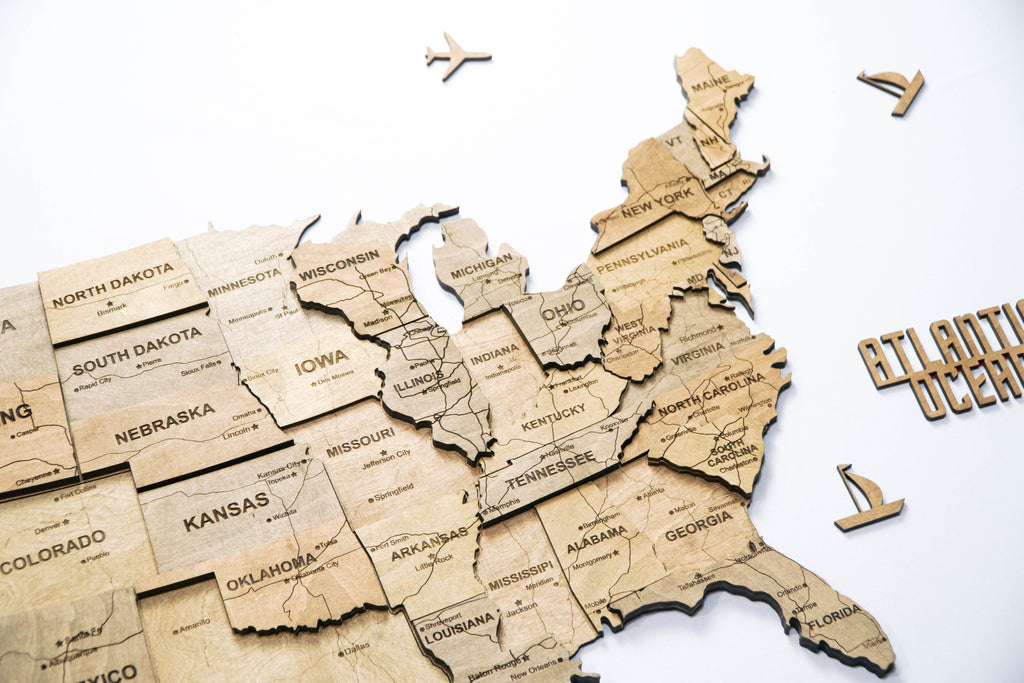 Drewniana mapa USA 3D, kolor Dark Tree
