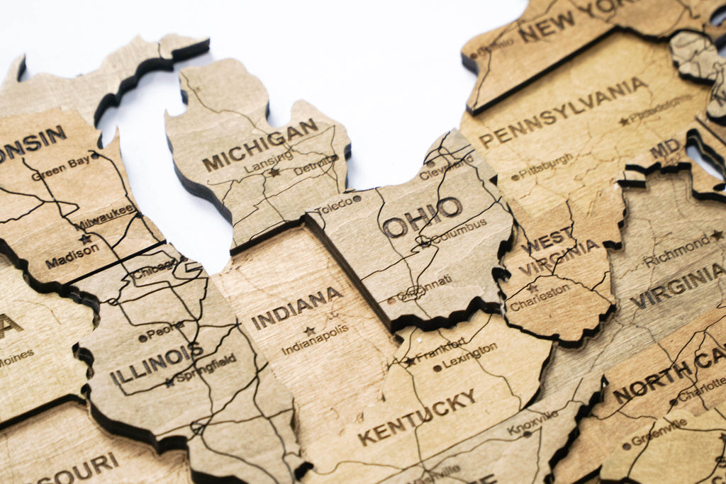 Drewniana mapa USA 3D, kolor Dark Tree