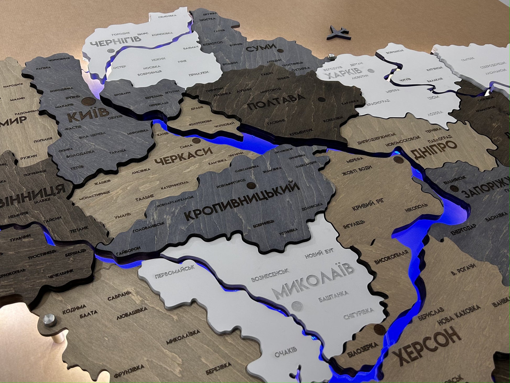 Wielowarstwowa mapa Ukrainy LED z podświetleniem rzek kolor Loft 2 panele dekoracyjne
