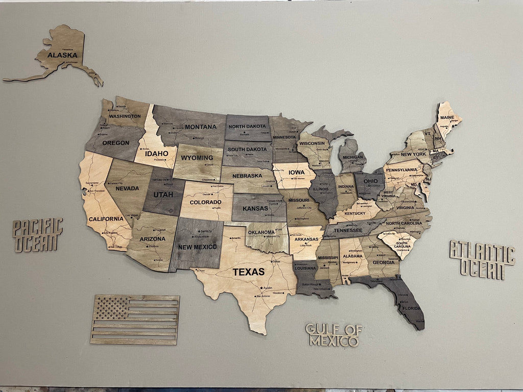 Drewniana mapa USA 3D, kolor Elis