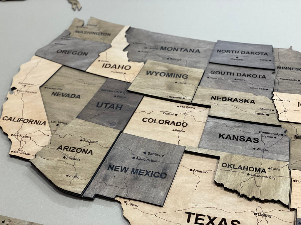 Drewniana mapa USA 3D, kolor Elis
