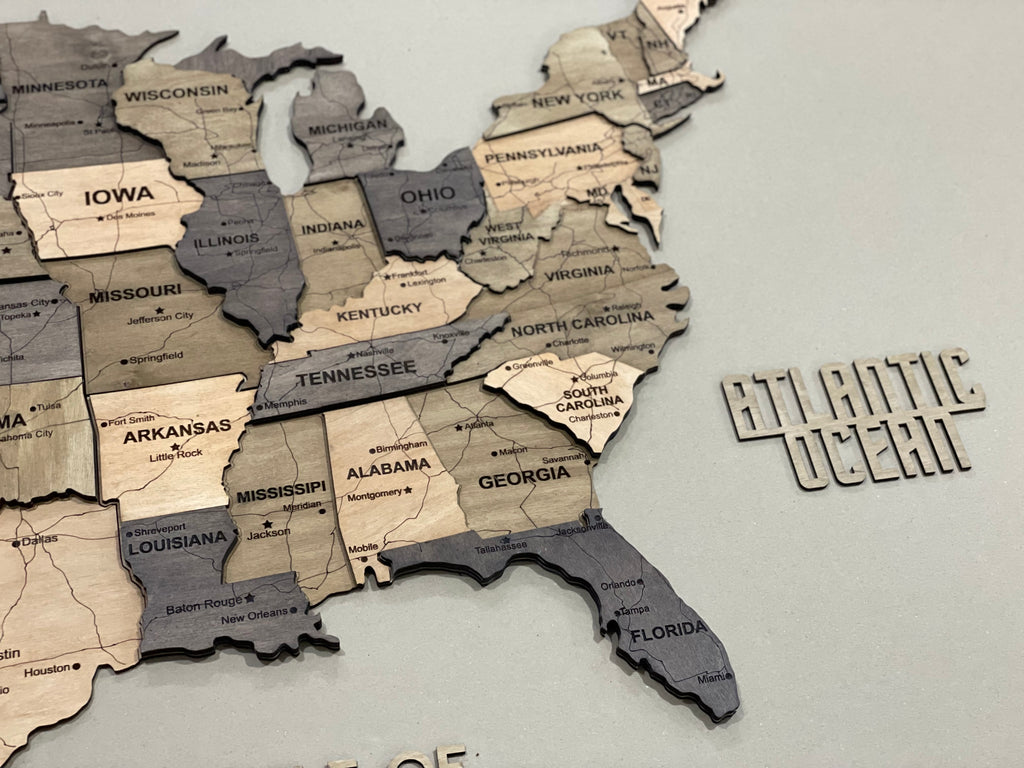 Drewniana mapa USA 3D, kolor Elis