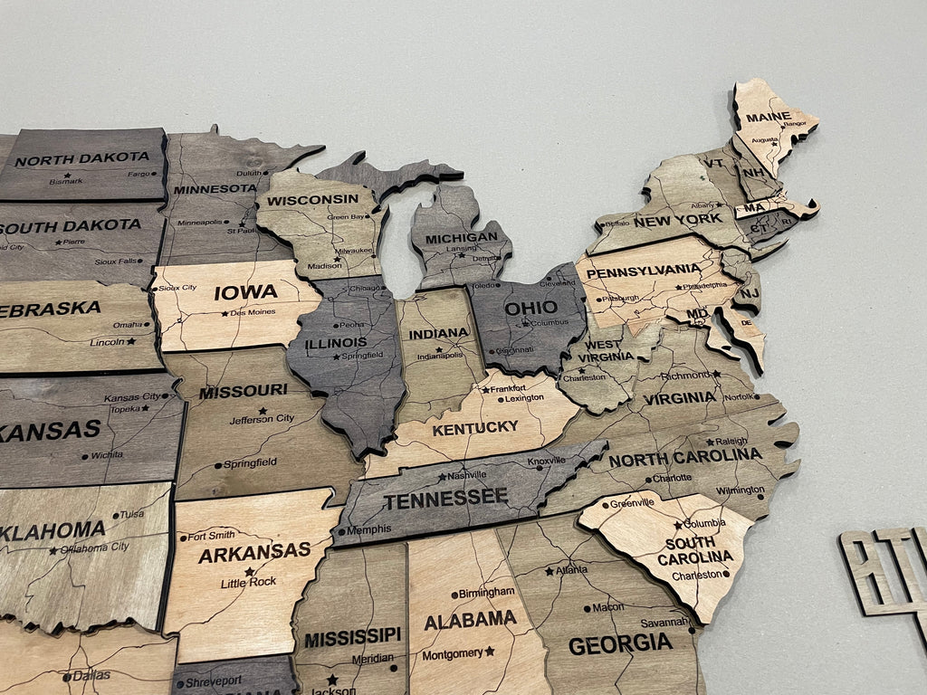 Drewniana mapa USA 3D, kolor Elis