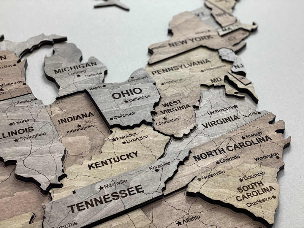 Drewniana mapa USA 3D, kolor Dark Nut