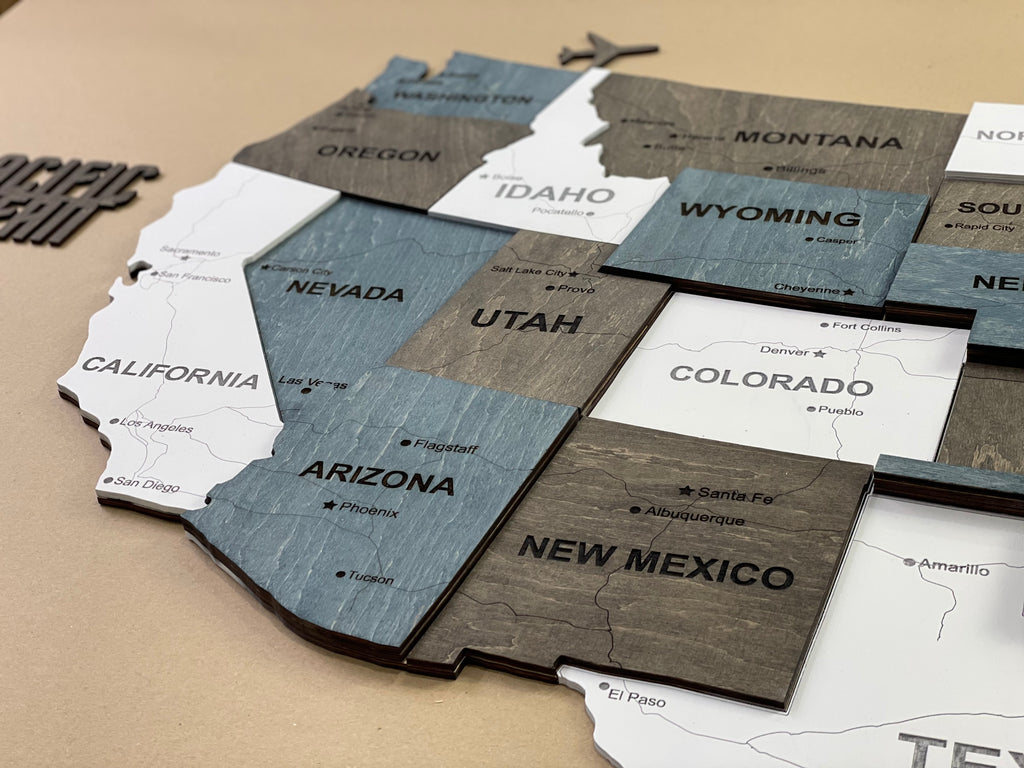 Drewniana mapa USA 3D, kolor Loft