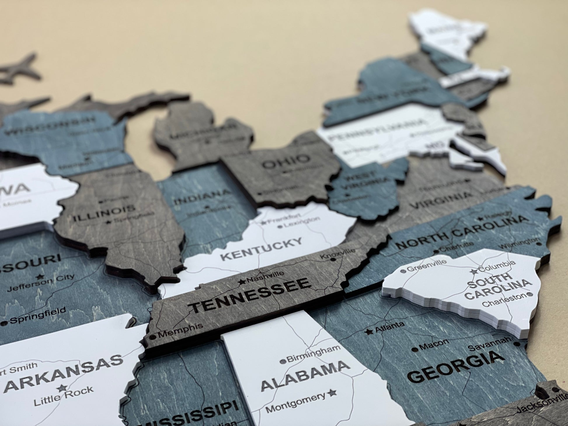 Drewniana mapa USA 3D, kolor Loft
