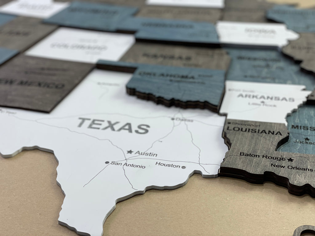 Drewniana mapa USA 3D, kolor Loft
