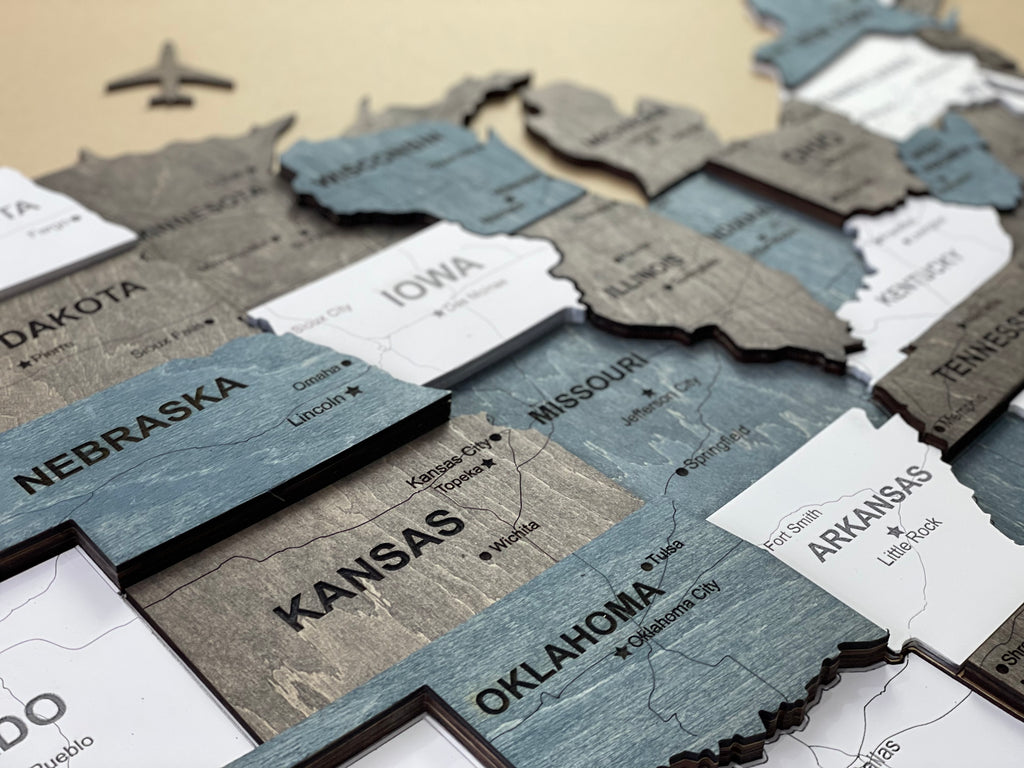 Drewniana mapa USA 3D, kolor Loft