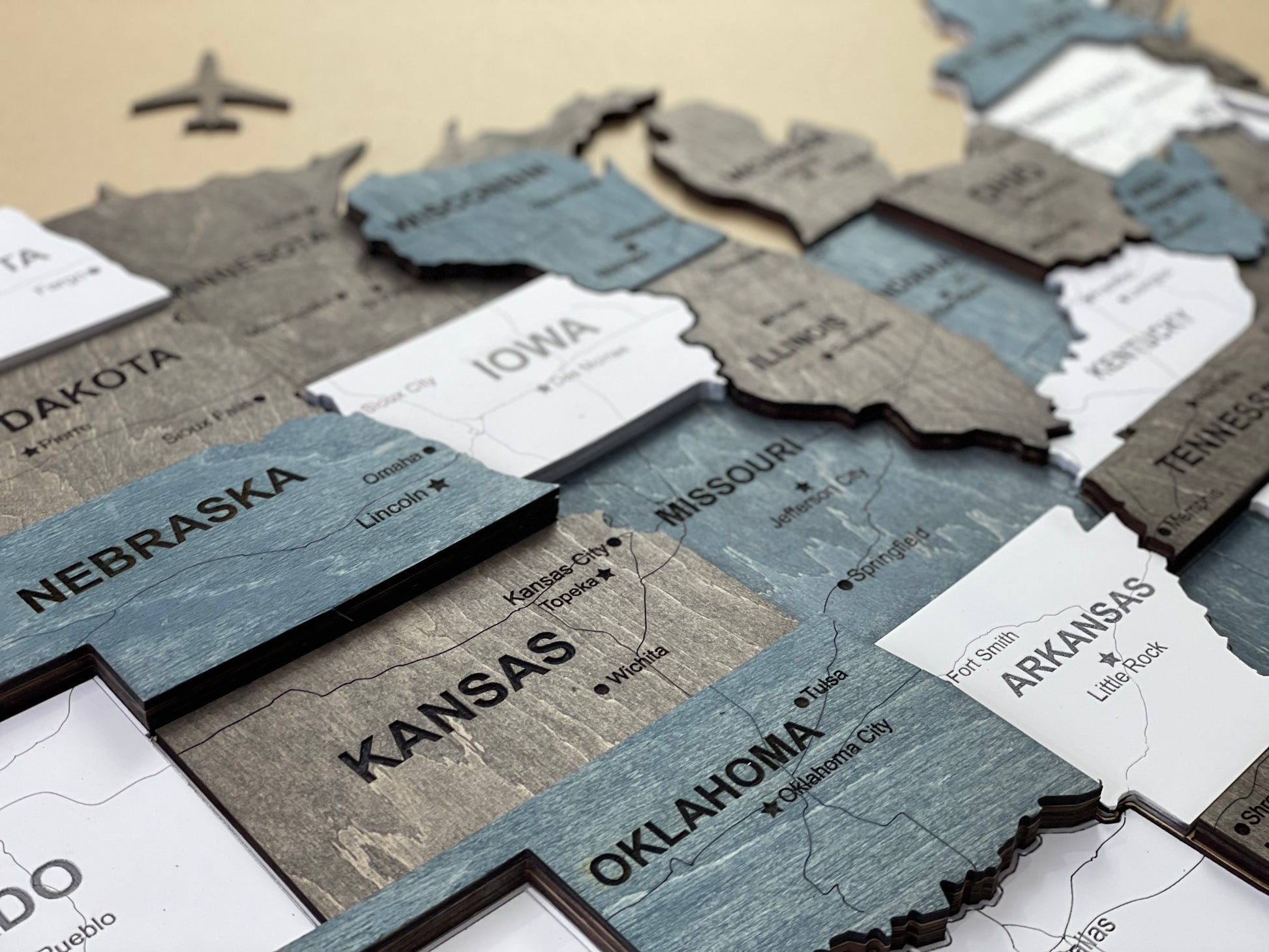 Drewniana mapa USA 3D, kolor Loft