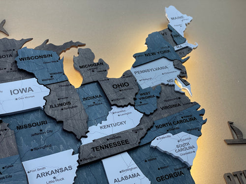 Drewniana mapa USA 3D LED, kolor Loft