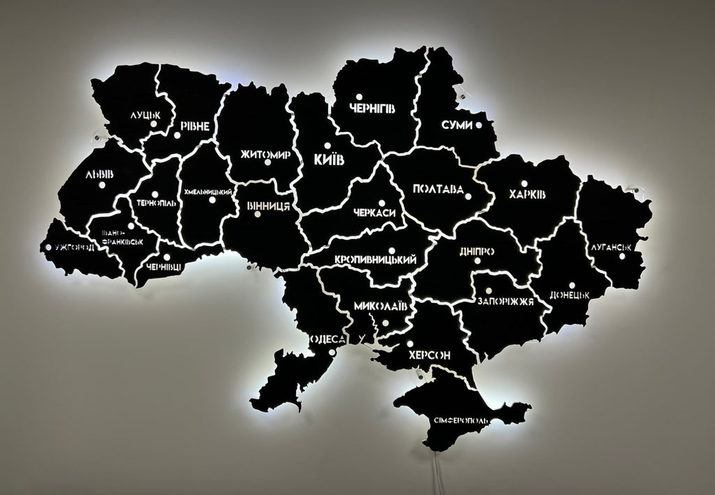 Mapa Ukrainy LED na szkle akrylowym z podświetleniem między regionami kolor Black