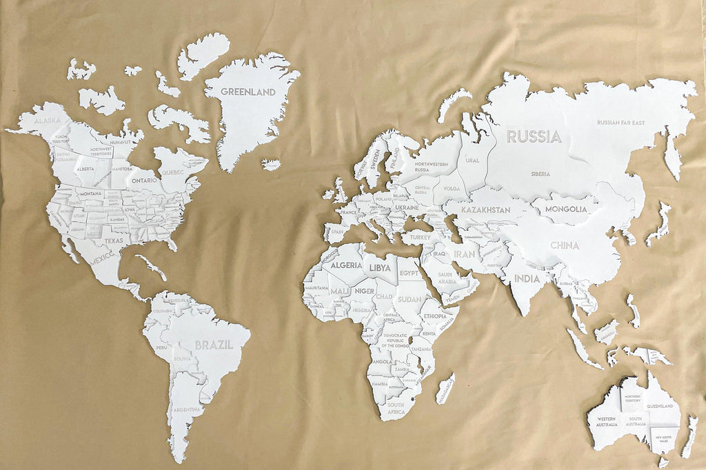 Drewniana wielowarstwowa mapa swiata 3D kolor White
