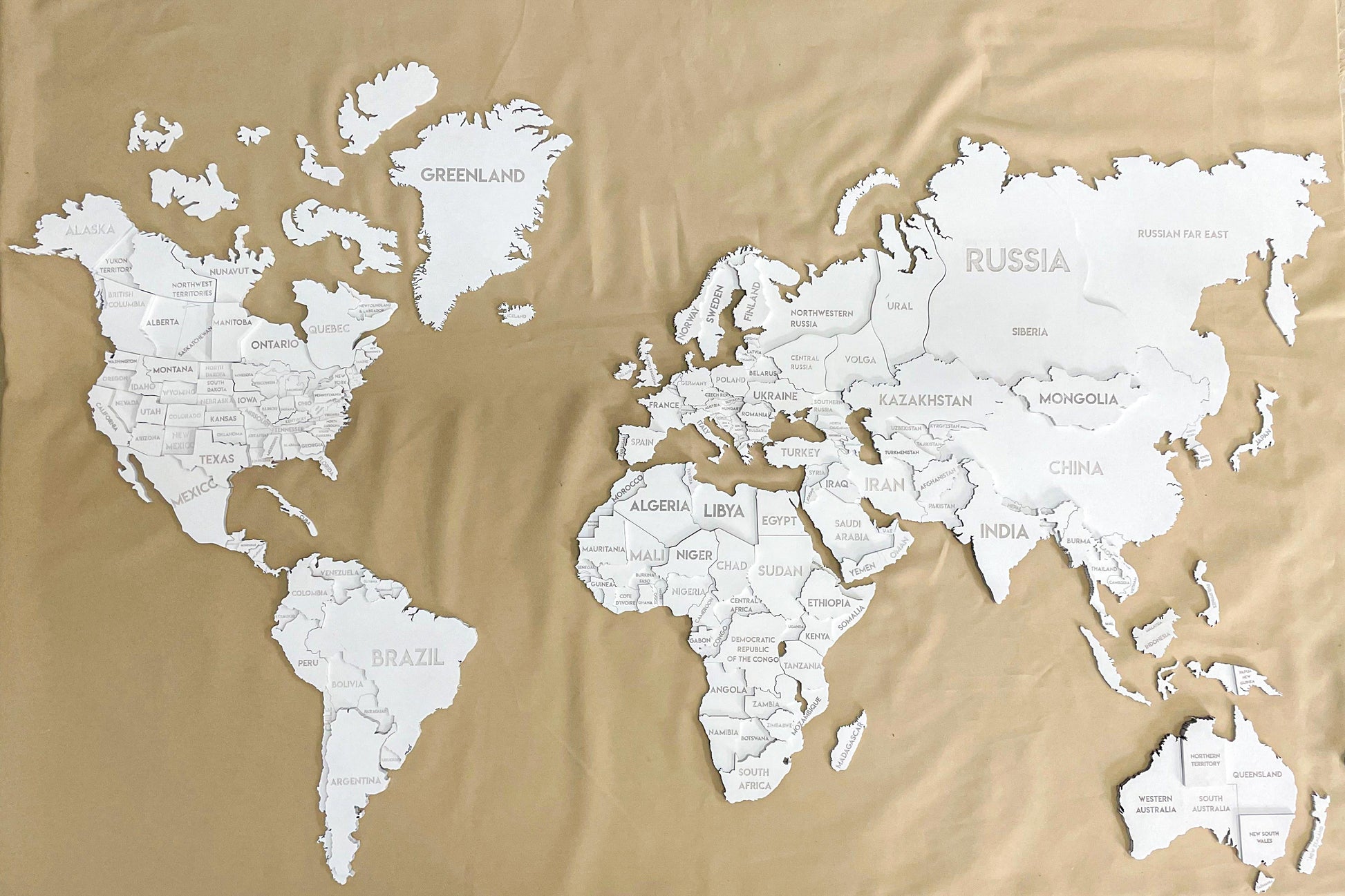Drewniana wielowarstwowa mapa swiata 3D kolor White
