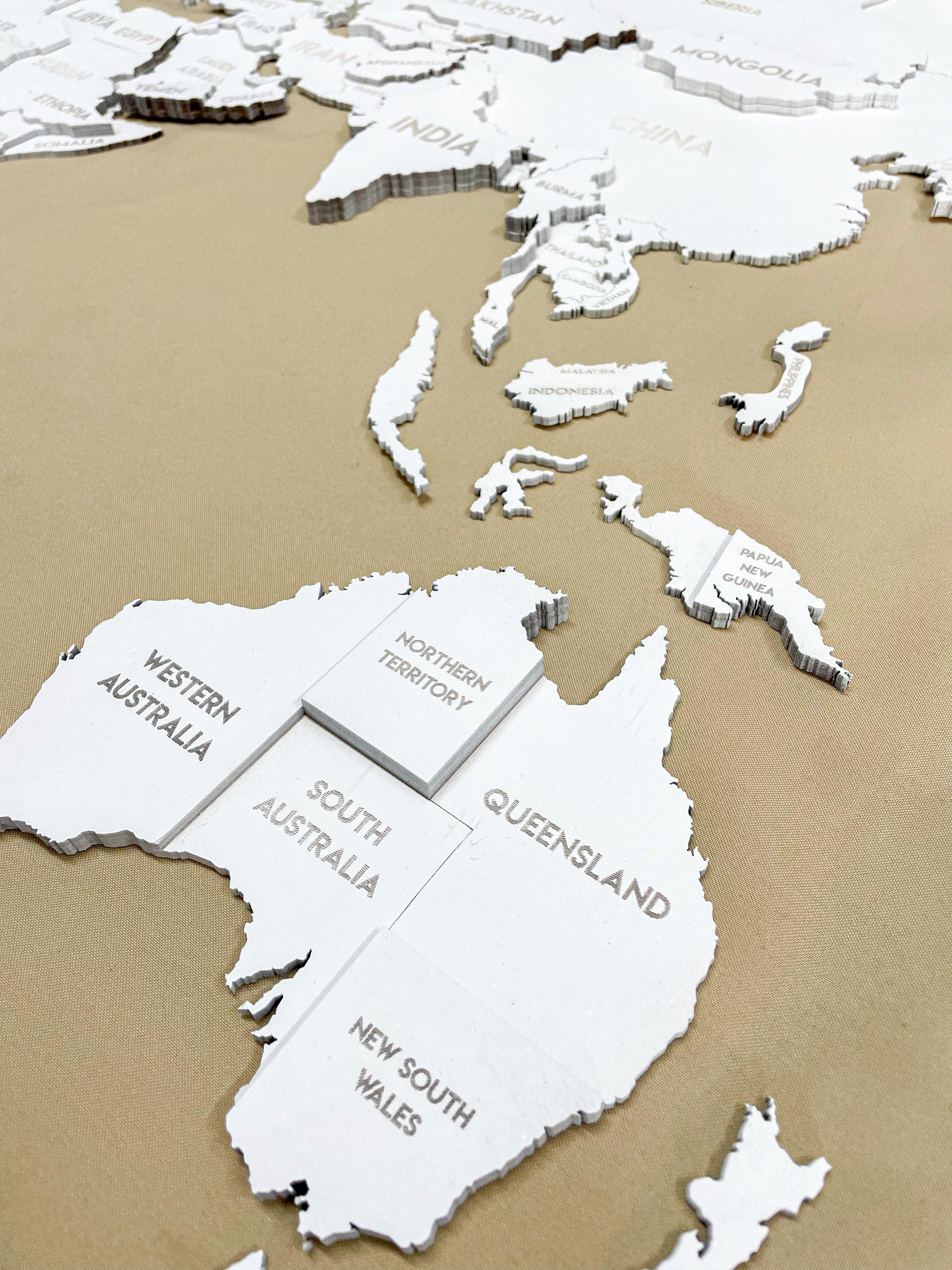 Drewniana wielowarstwowa mapa swiata 3D kolor White