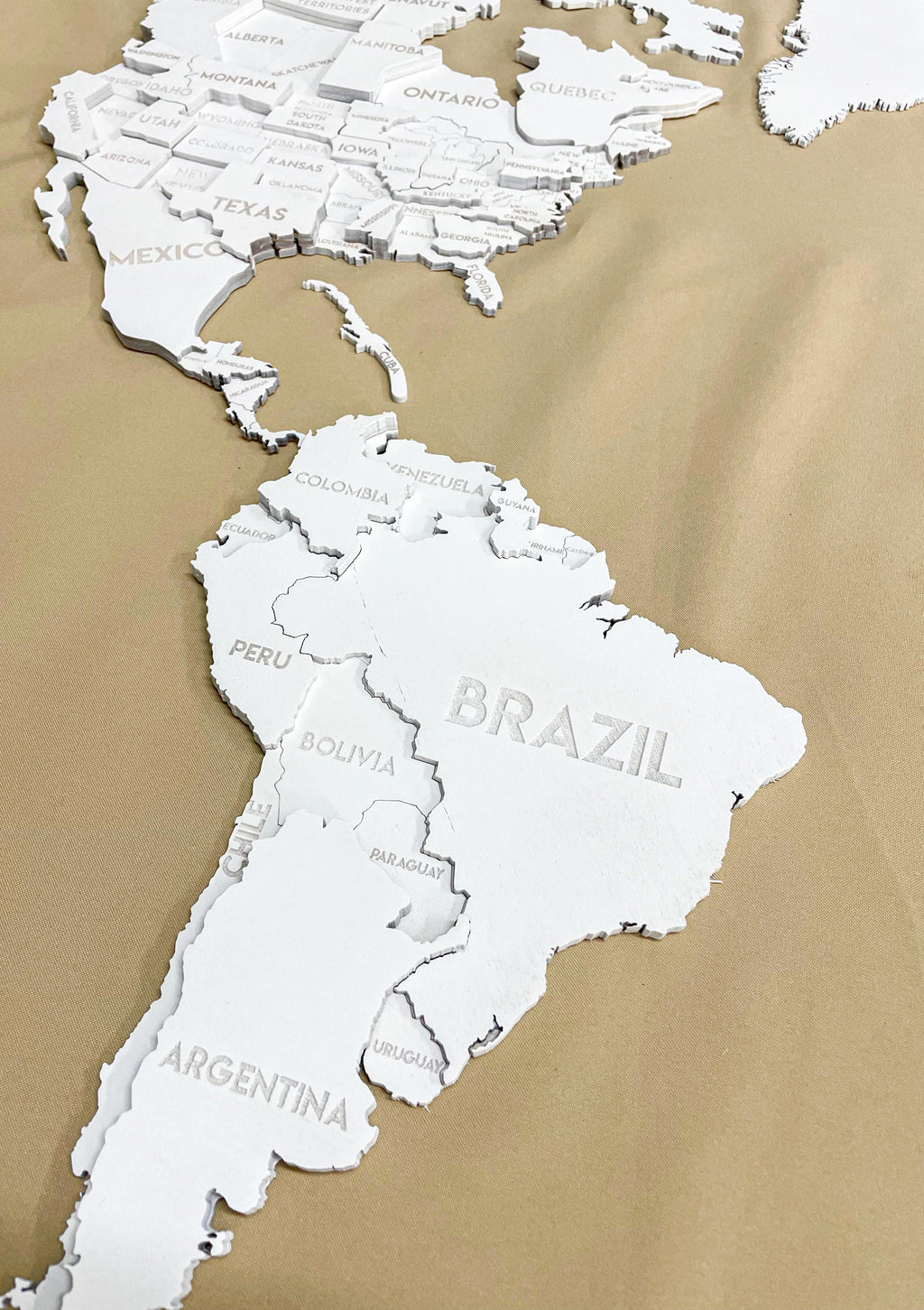 Drewniana wielowarstwowa mapa swiata 3D kolor White