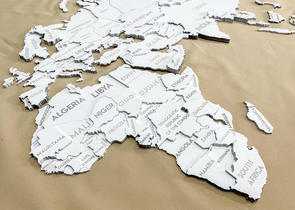 Drewniana wielowarstwowa mapa swiata 3D kolor White