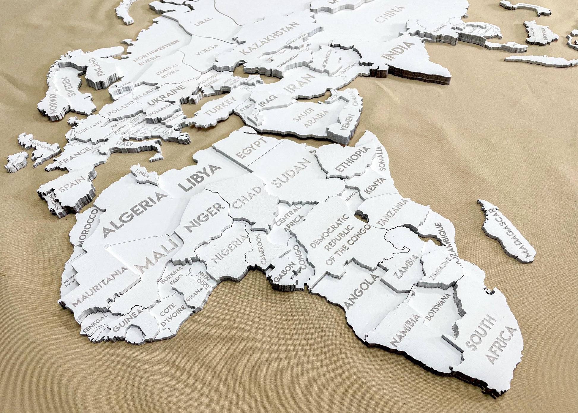Drewniana wielowarstwowa mapa swiata 3D kolor White