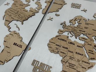 Panel 3 — Drewniana mapa świata na ścianę z oświetleniem LED