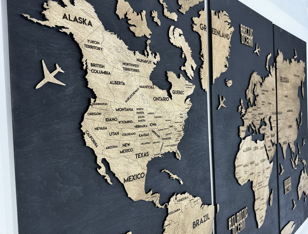 Panel 6 — Drewniana mapa świata na ścianę z oświetleniem LED