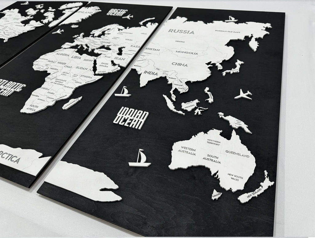 Panel 5 — Drewniana mapa świata na ścianę z oświetleniem LED