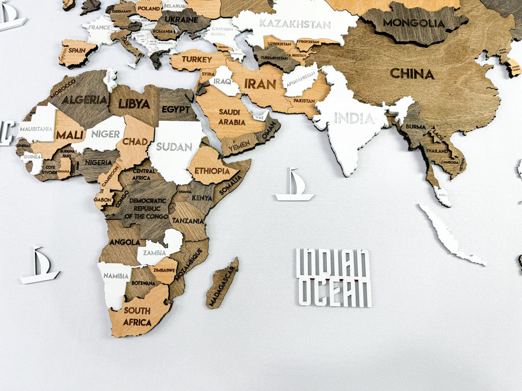 Drewniana wielowarstwowa mapa swiata 3D kolor Capucino