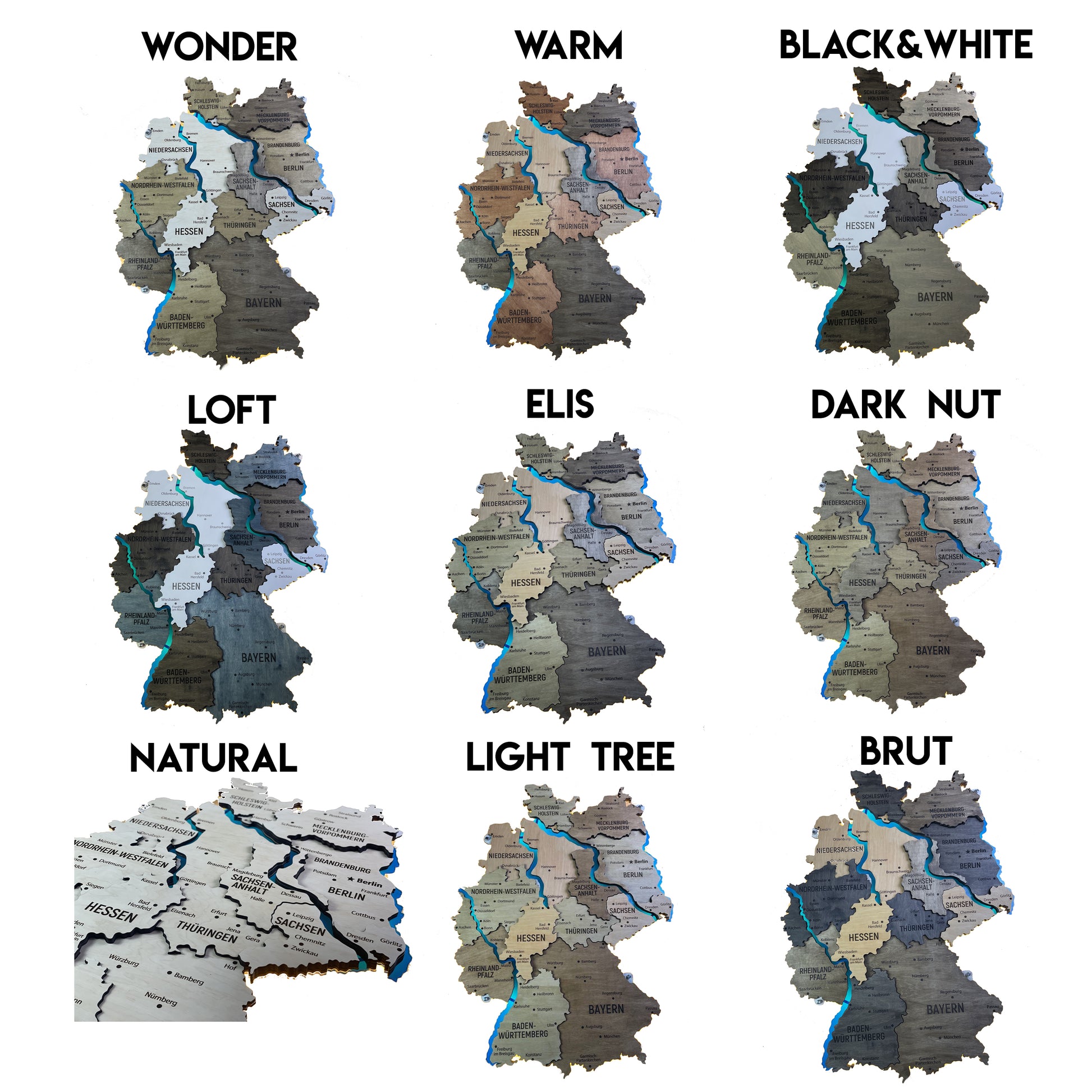 Mapa Niemiec z rzekami kolor Czarno-biały
