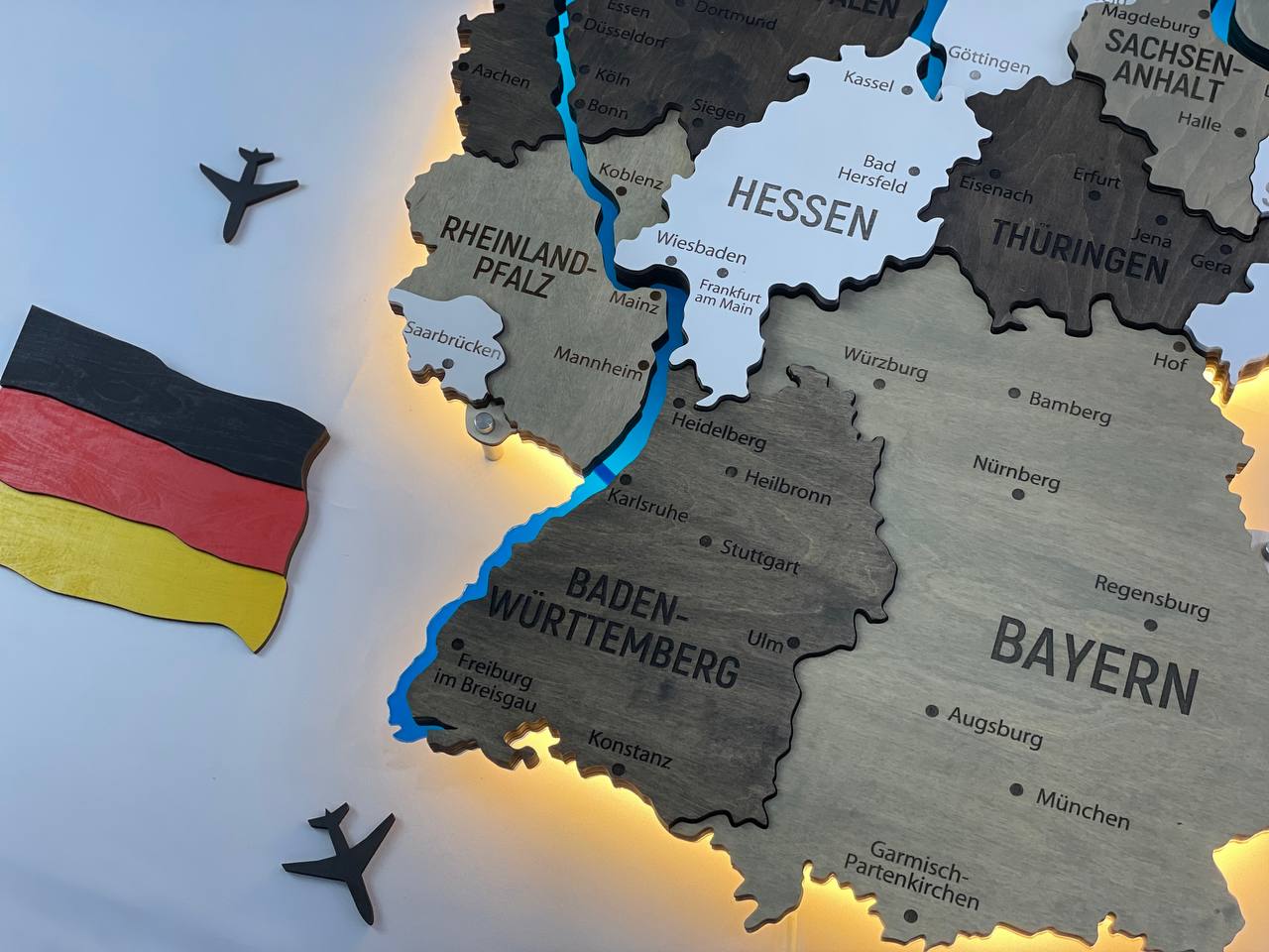 Akrylowa mapa Niemiec z rzekami kolor Czarno-biały