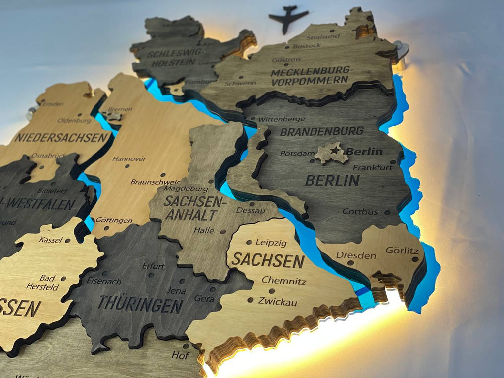 Akrylowa mapa Niemiec z rzekami kolor Brute
