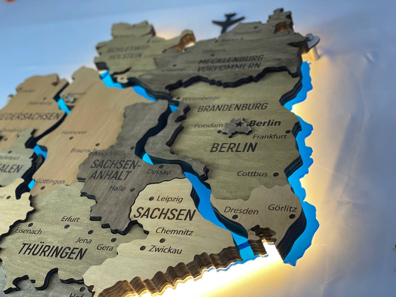 Akrylowa mapa Niemiec z rzekami kolor Elis