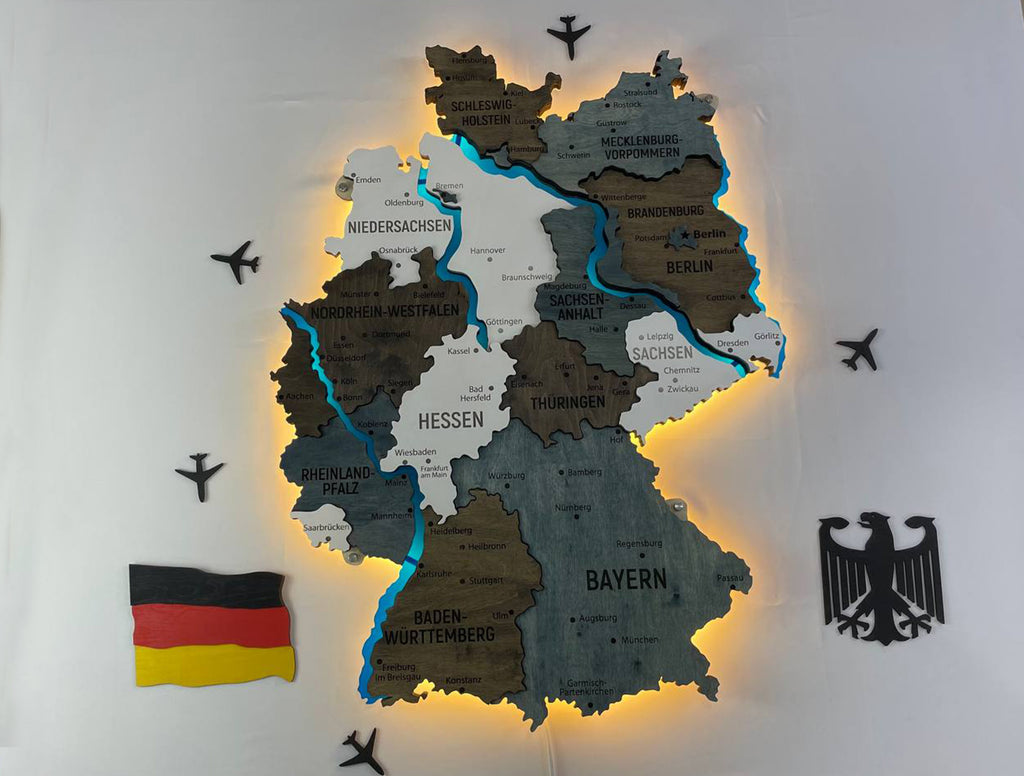 Akrylowa mapa Niemiec z rzekami kolor Loft