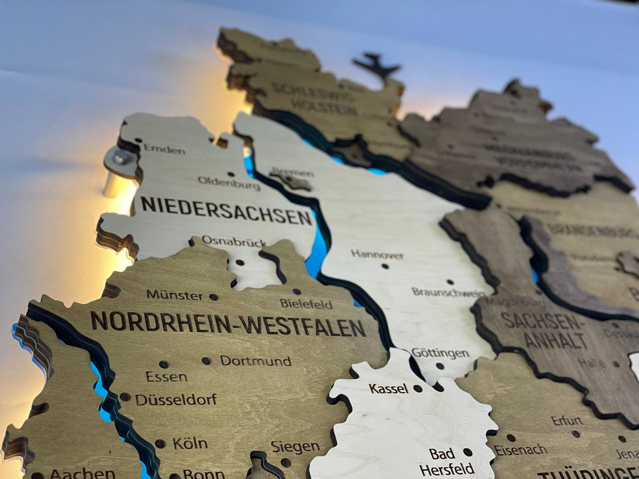 Akrylowa mapa Niemiec z rzekami kolor Wonder