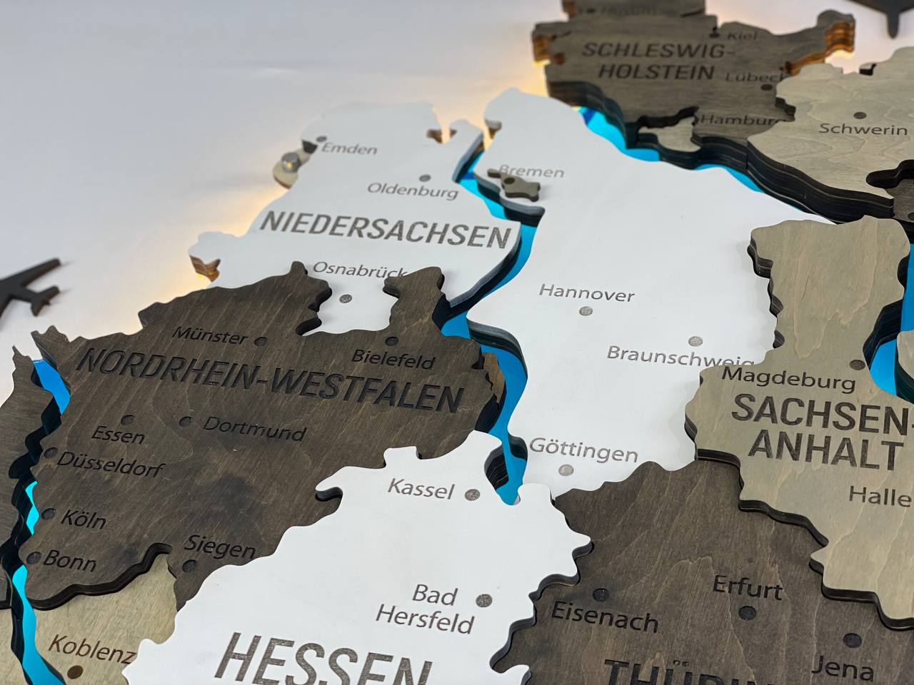 Akrylowa mapa Niemiec z rzekami kolor Czarno-biały