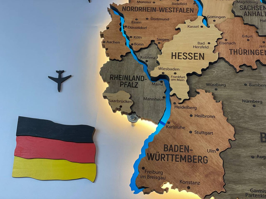 Akrylowa mapa Niemiec z rzekami kolor Warm