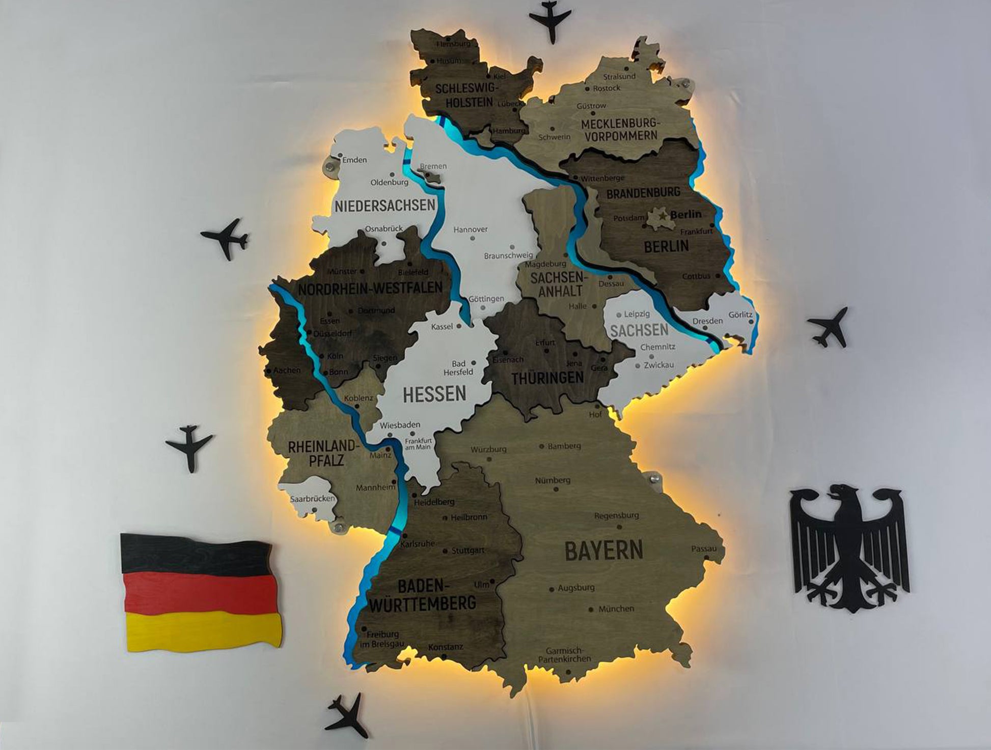 Akrylowa mapa Niemiec z rzekami kolor Czarno-biały