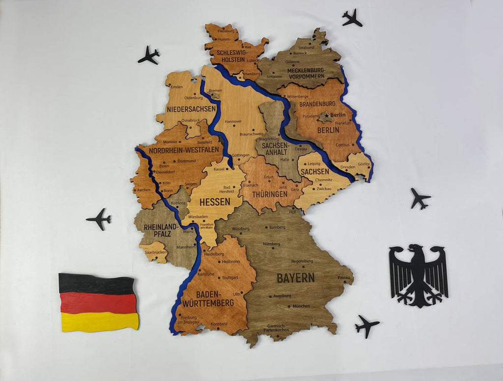 Mapa Niemiec z rzekami kolor Warm