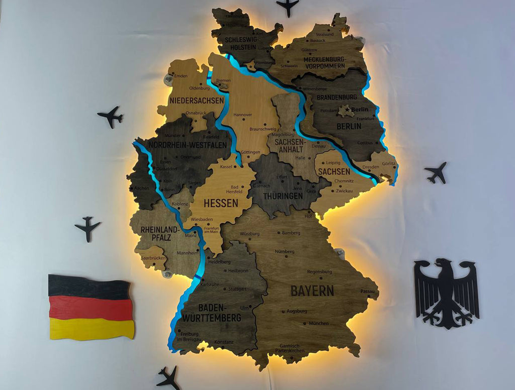 Akrylowa mapa Niemiec z rzekami kolor Brute