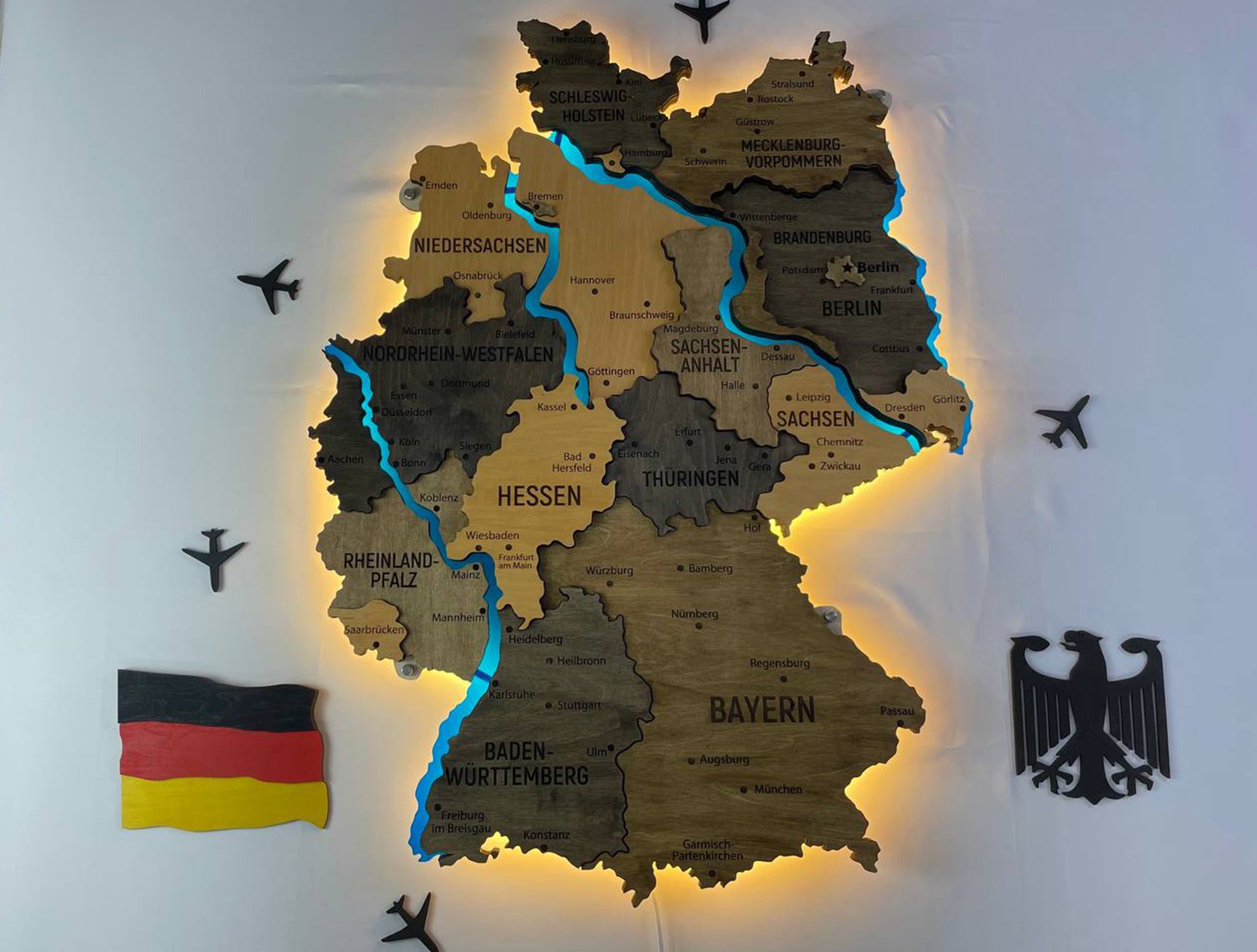 Akrylowa mapa Niemiec z rzekami kolor Brute