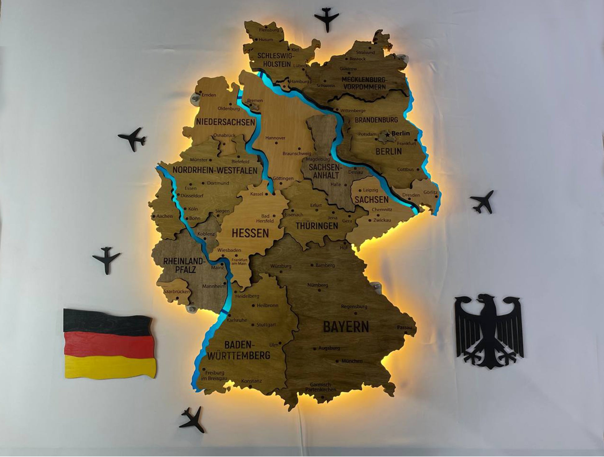 Akrylowa mapa Niemiec z rzekami kolor Elis