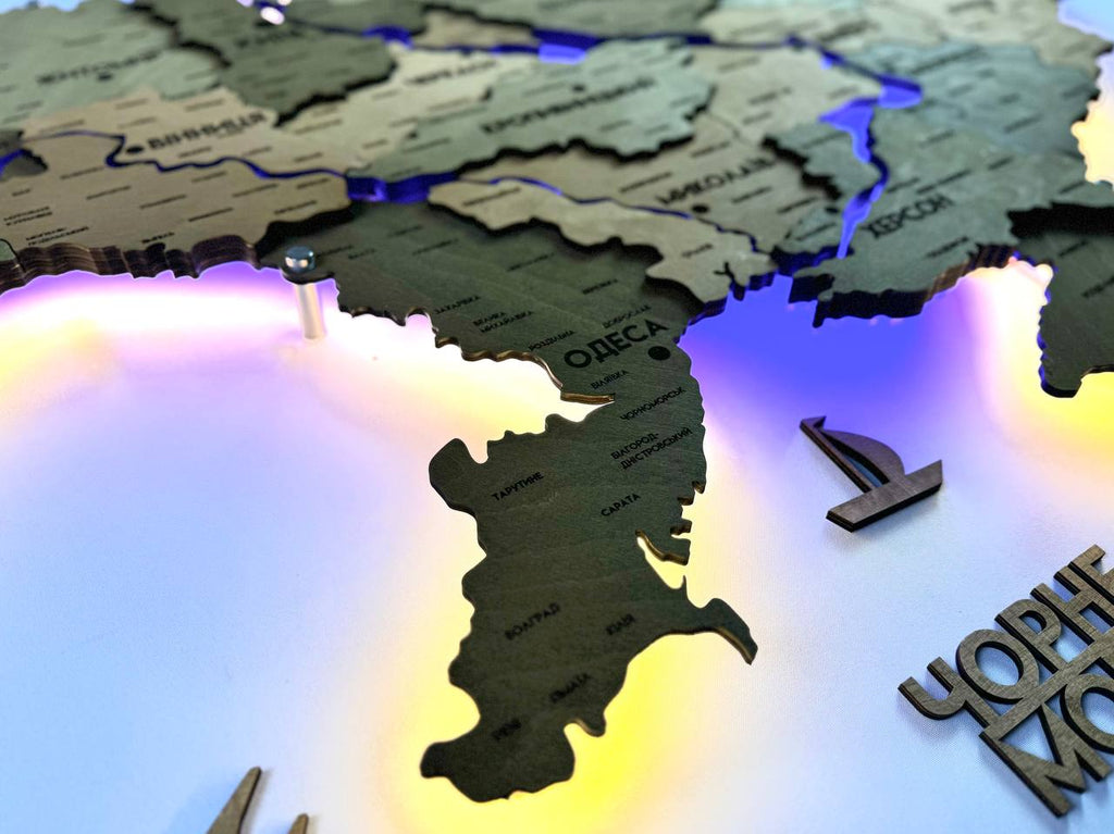 Szczegółowa wielowarstwowa mapa Ukrainy LED z podświetleniem rzek kolor Light Tree