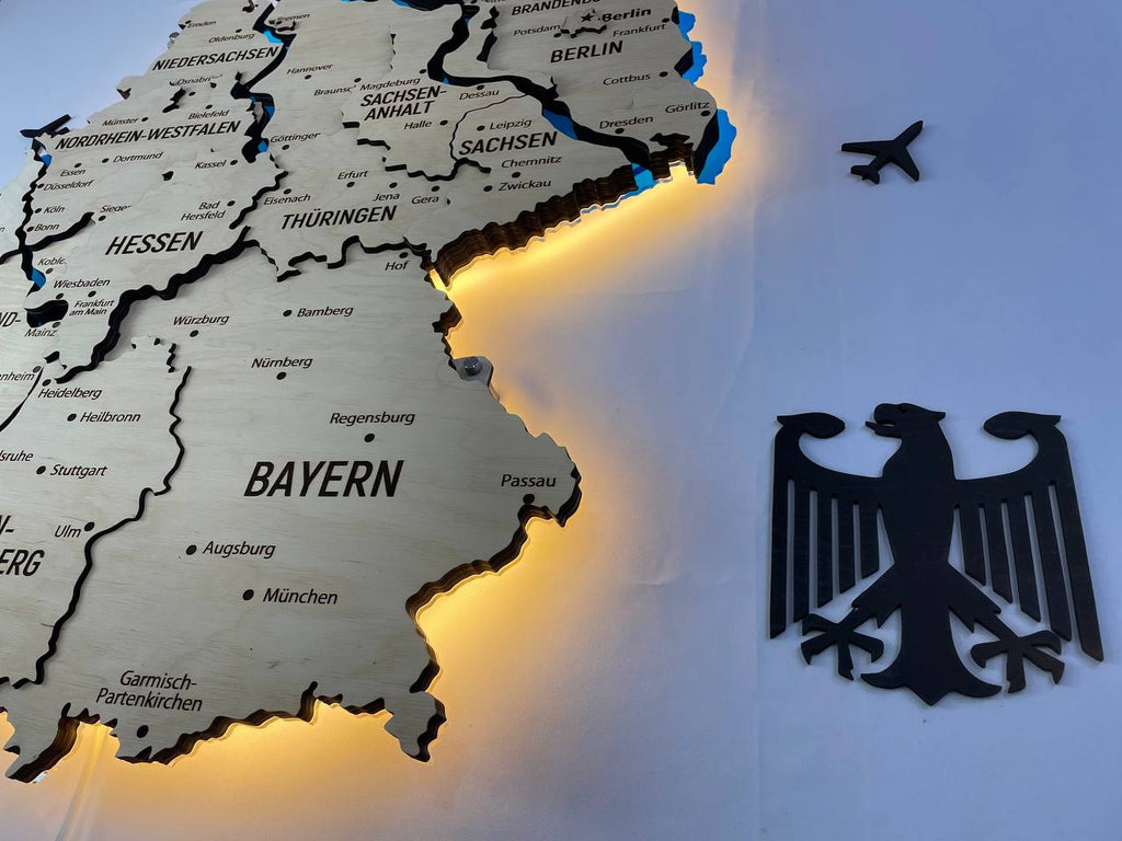 Akrylowa mapa Niemiec z rzekami kolor Natural