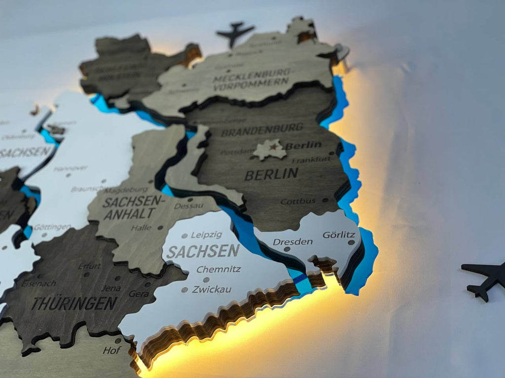 Akrylowa mapa Niemiec z rzekami kolor Czarno-biały